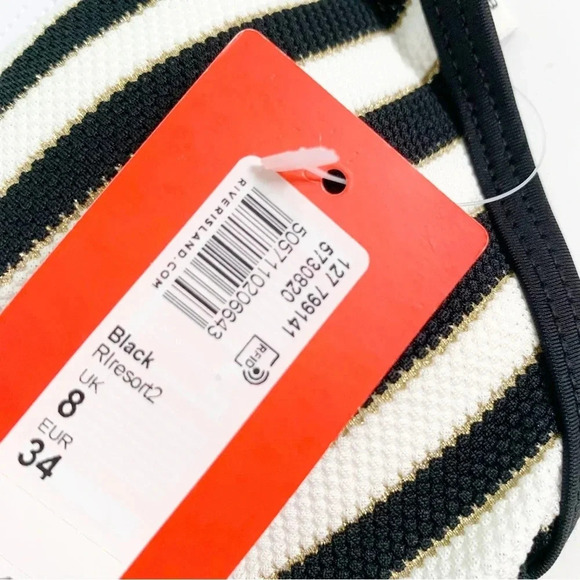 River Island Black Stripe Soft Triangle Bikini Top Strappy Back Size 4 NWT - Picture 7 of 13